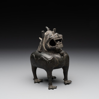 A Chinese bronze 'luduan' incense burner and cover, Ming