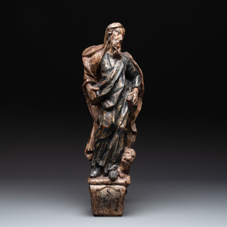 A polychromed wooden sculpture of Saint Mark with lion, Germany, 17th C.