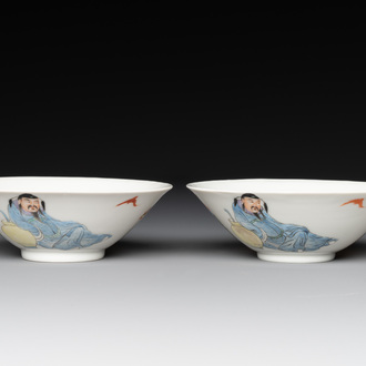 A pair of Chinese famille rose 'Li Taibai' bowls, Guangxu mark, Republic