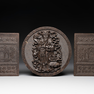 Three Chinese pressed black tea bricks, Hubei, 20th C.