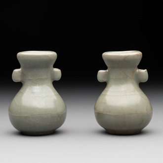 A pair of Chinese Longquan celadon miniature 'touhu' vases, Song/Yuan