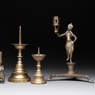 Four bronze candle holders, Flanders and/or France, 16th C. and later