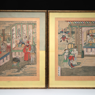 Chinese school: 'Journey to the West', ink and colour on paper, 19th C.