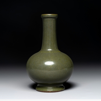 A Chinese monochrome teadust-glazed bottle vase, Qianlong mark and of the period