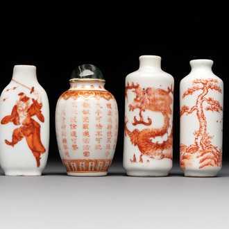 Four Chinese iron-red snuff bottles, Qianlong and Wan 玩 mark, 19/20th C.