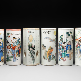 A collection of six Chinese famille rose hat stands, 19/20th C.