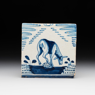 A blue and white Rotterdam 'crown' 'donkey' tile, 17th C.