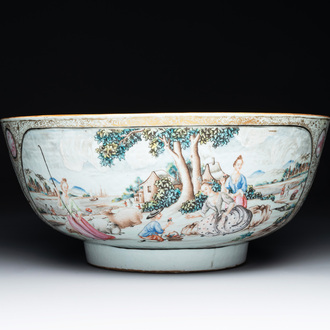 A large Chinese famille rose export porcelain 'European subject' bowl, Qianlong