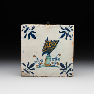 A polychrome Dutch Delft 'butterfly' tile, 17th C.