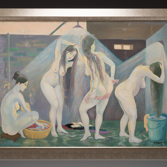 Do Xuan Doan (1937): 'Ladies at a bathhouse', oil on canvas, signed and dated (19)80