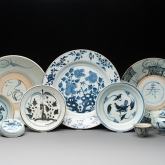A varied collection of nine Chinese blue and white wares, Ming and later