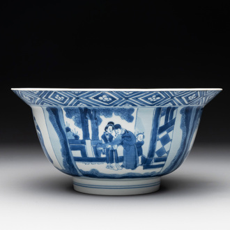 A Chinese blue and white 'Xi Xiang Ji' 'klapmuts' bowl, Kangxi mark and of the period