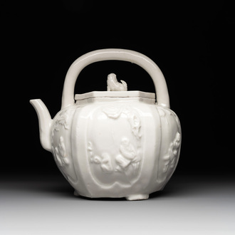 A large Chinese Dehua blanc de Chine wine pot, Kangxi
