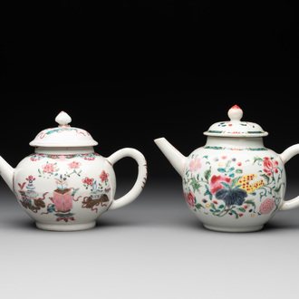 Two Chinese famille rose teapots and covers, Qianlong