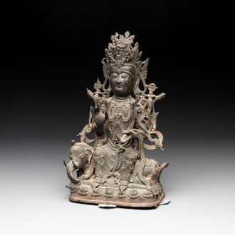 A Chinese bronze Bodhisattva seated on an elephant, Ming
