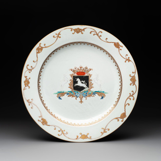 A Chinese famille rose armorial dish with the arms of van Beeftingh for the Dutch market, Qianlong, ca. 1745