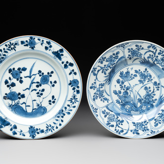 Two Chinese blue and white 'floral' plates with Johanneum Marks, ex-collection of August the Strong, Kangxi/Yongzheng
