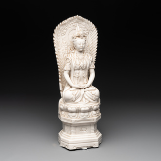 A Chinese Dehua blanc de Chine seated Guanyin, Qianlong mark, Republic