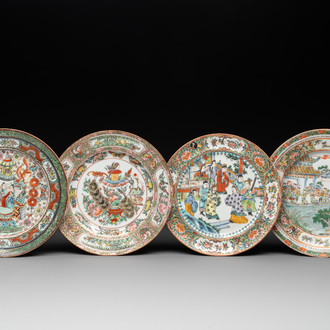 Four unusual Chinese Canton famille rose plates, 19/20th C.
