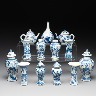 A varied collection of 13 Chinese blue and white wares, Kangxi/Qianlong