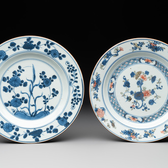 A Chinese blue and white plate and a famille verte plate with Johanneum marks, ex-collection of August the Strong, Yongzheng