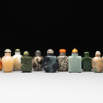 A collection of 13 Chinese precious stone snuff bottles, Guangxu mark, 19/20th C.