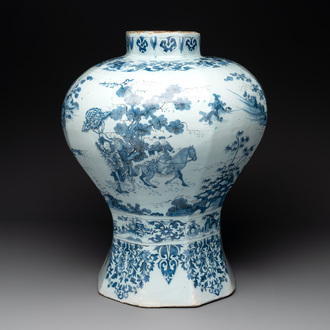 A very large Dutch Delft blue and white chinoiserie baluster vase, second half 17th C.