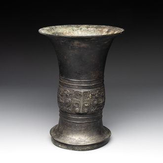 A Chinese archaic bronze ritual wine vessel, 'gu 觚', Western Zhou