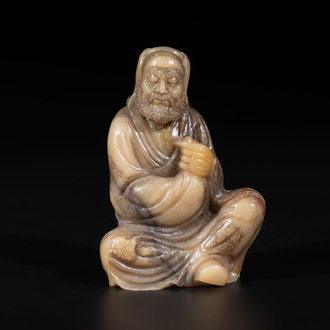 A Chinese Shoushan soapstone Luohan, 18th C.