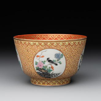 A Chinese famille rose 'bird and flower' bowl, 19th C.