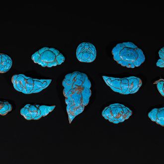 A collection of 13 Chinese kingfisher feather hair ornaments, 19th C.