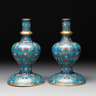A pair of Chinese cloisonné 'ganlu ping' or 'holy water' vases, 18/19th C.
