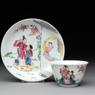 A fine Chinese famille rose 'Xi Xiang Ji' cup and saucer, Yongzheng