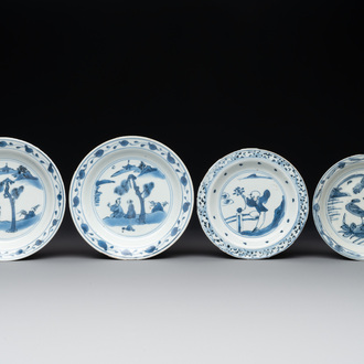 Four Chinese blue and white plates, Wanli and late Ming