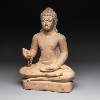 A Cambodian sandstone Buddha, pre-Angkor, 7/8th C.