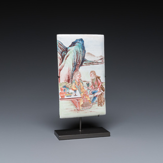 A rectangular Chinese Canton enamel plaque with a European couple, Yongzheng