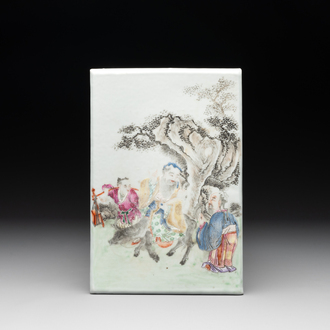 A Chinese famille rose 'two sages and a boy' plaque, Qianlong