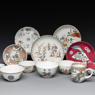 12 Chinese famille rose tea wares, Yongzheng and later