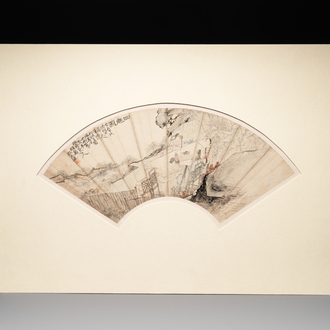 A Chinese fan, ink and colour on paper, signed Zhang Zhiying 張志瀛, 19th C.