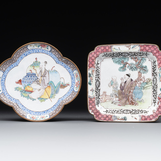 Two fine Chinese Canton enamel saucers, Yongzheng/Qianlong