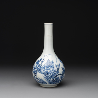 A rare Chinese blue and white soft paste porcelain bottle vase, Chenghua mark, Yongzheng/Qianlong