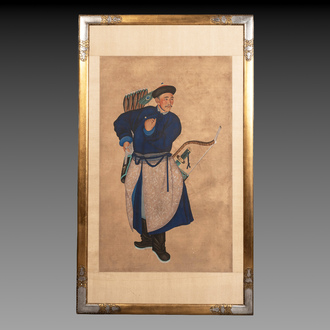 Chinese school: 'Manchu archer', ink and colour on silk, 18/19th C.