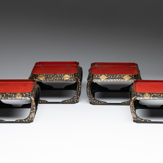 Four Japanese lacquerware tray stands, Meiji, 19th C.