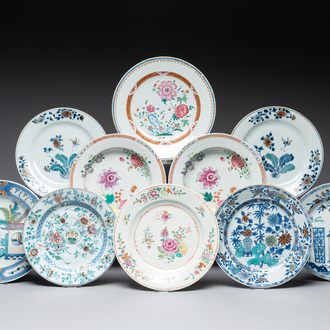 Ten Chinese doucai and famille rose plates, Kangxi/Qianlong