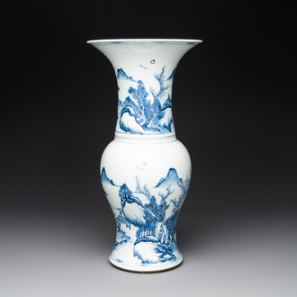 A Chinese blue and white 'landscape' 'yenyen' vase, Kangxi