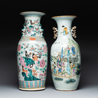Two Chinese famille rose vases, one vase signed Yu Zhao 余钊, 19/20th C.