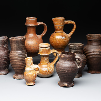 Nine German stoneware mugs and jugs, 13/16th C.
