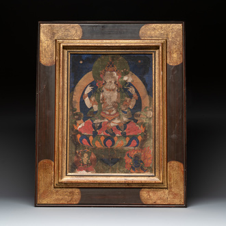 A Tibetan 'Shadaksari Avalokitesvara' thangka, 19th C.