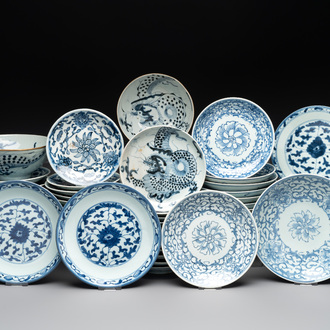 An impressive collection of 50 Chinese Dehua blue and white wares, 19th C.