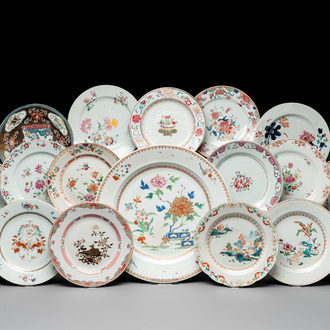 A Chinese famille rose dish and 17  plates, Yongzheng/Qianlong